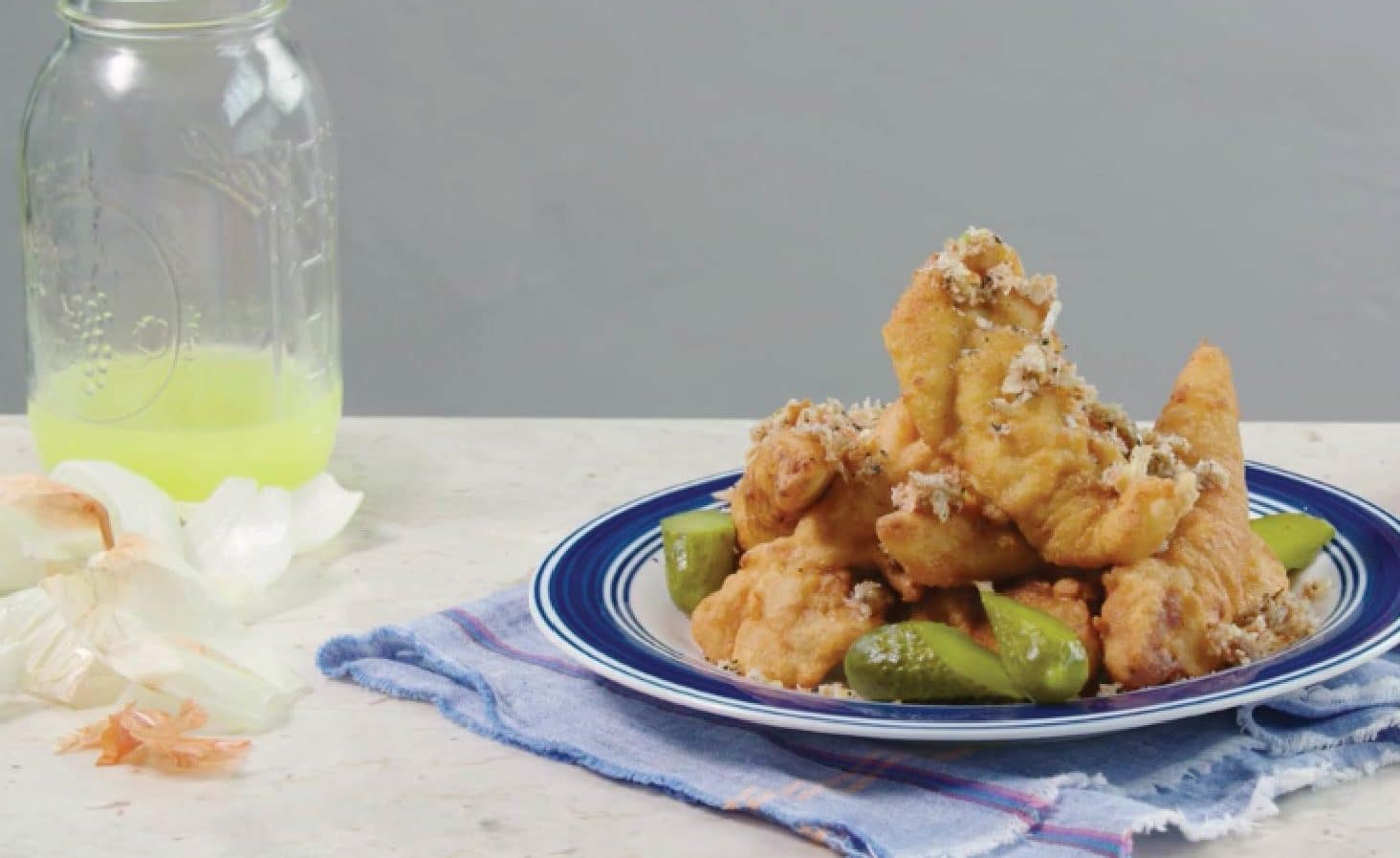 Pickle-Brined Chicken Tenders with Fried Onion Salt
