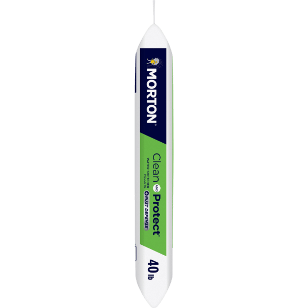 Morton Clean and Protect water softener salt in a 40-pound bag, designed to prevent rust and improve water quality for household use.