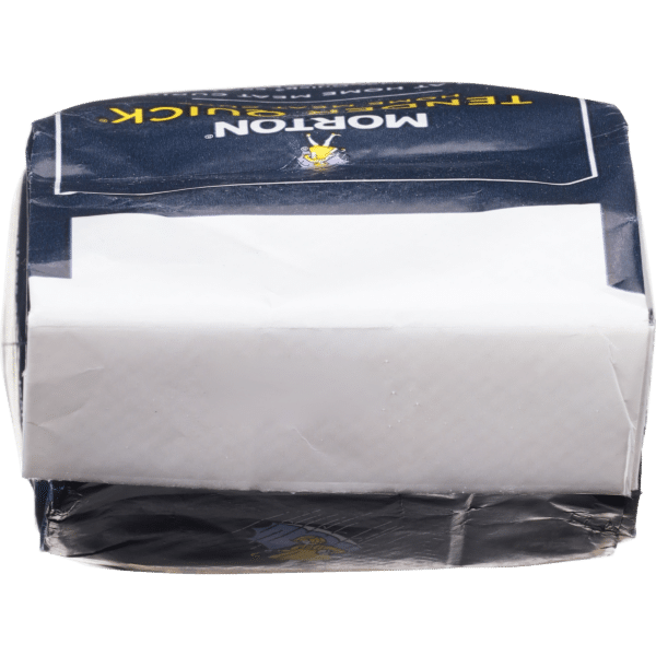 Morton salt container featuring a black design with white text, showcasing the brand logo and product name on the packaging. Ideal for cooking and seasoning, this container is designed for easy dispensing.