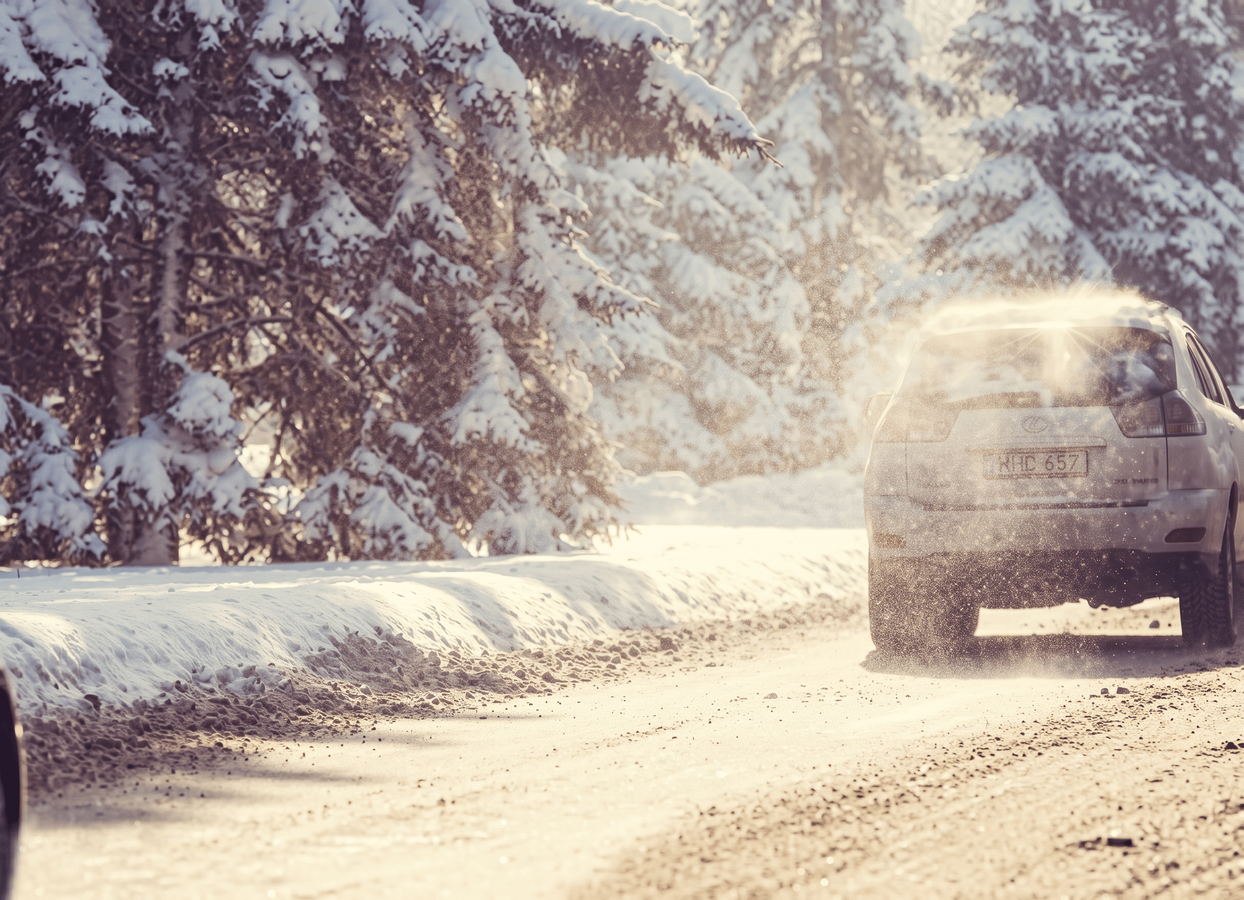 A car on a salted road