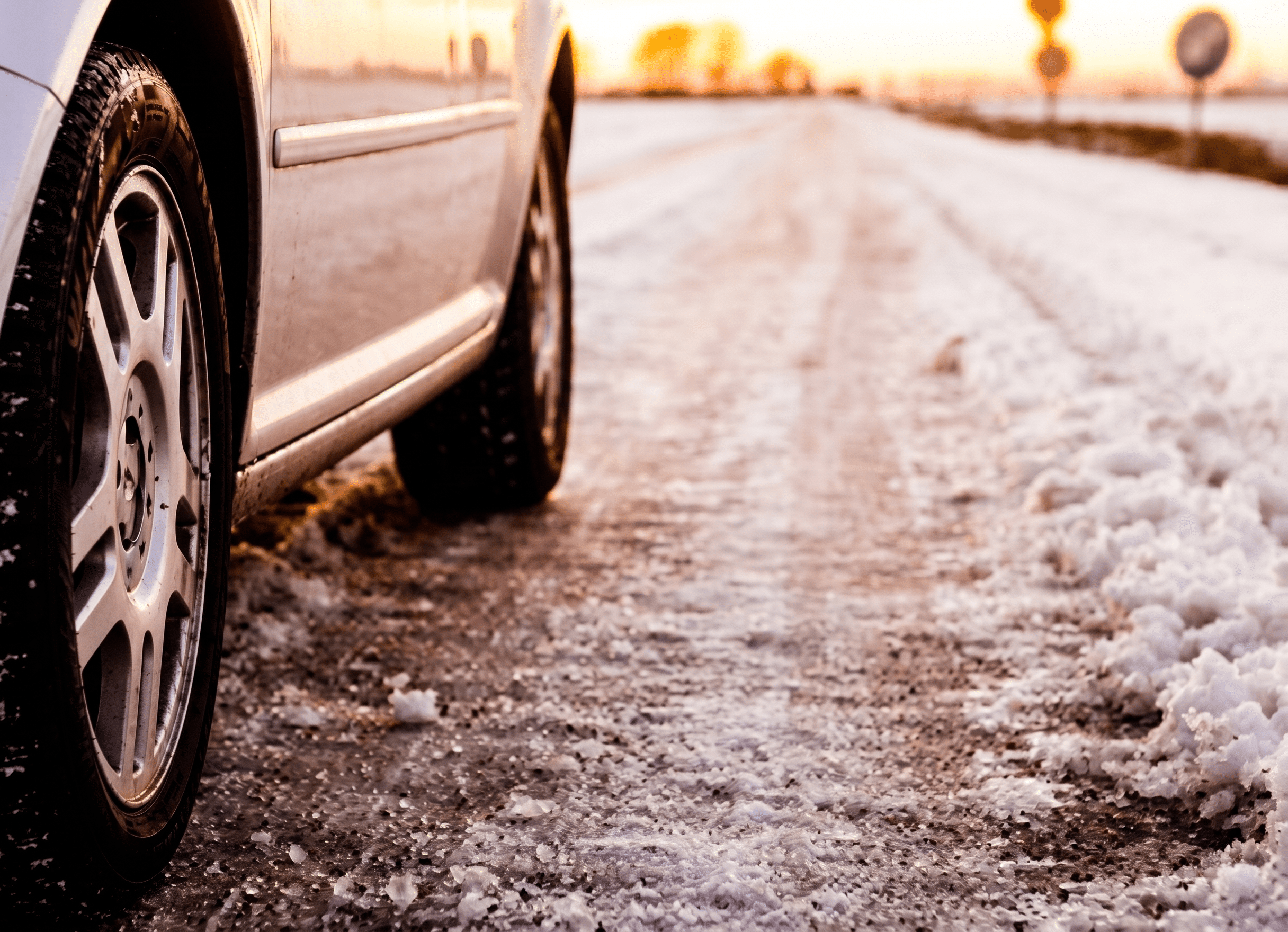 A car on a snow covered road