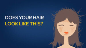 A girl with messed up hair and words reading 'Does your hair look like this'