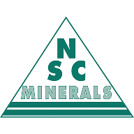 Logo of NSC Minerals, featuring a green triangle with the letters 'N', 'S', and 'C' prominently displayed above the word 'MINERALS' in bold lettering. The design emphasizes the company's focus on mineral products and services.