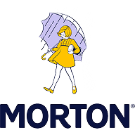Illustration of a girl in a yellow dress holding an umbrella, with salt raining down, representing the Morton Salt brand logo.