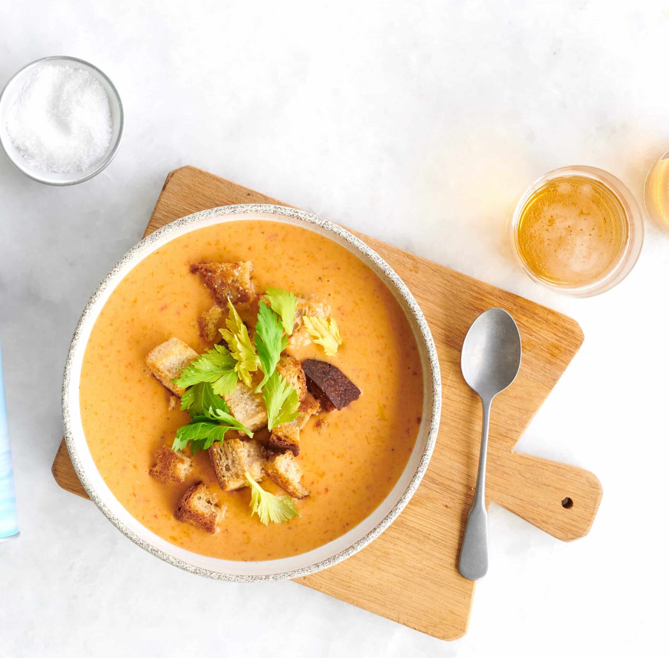 Leftover Beer Cheese Soup with Rye Croutons
