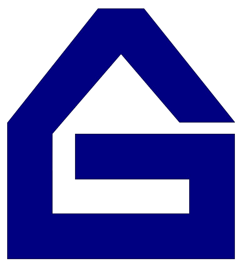 Logo of a real estate company featuring a stylized blue house and the letter "G" integrated into the design, representing trust and professionalism in the housing market.