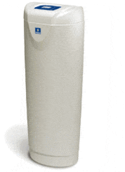 White vertical trash can with a blue lid, designed for easy waste disposal in commercial or residential settings.