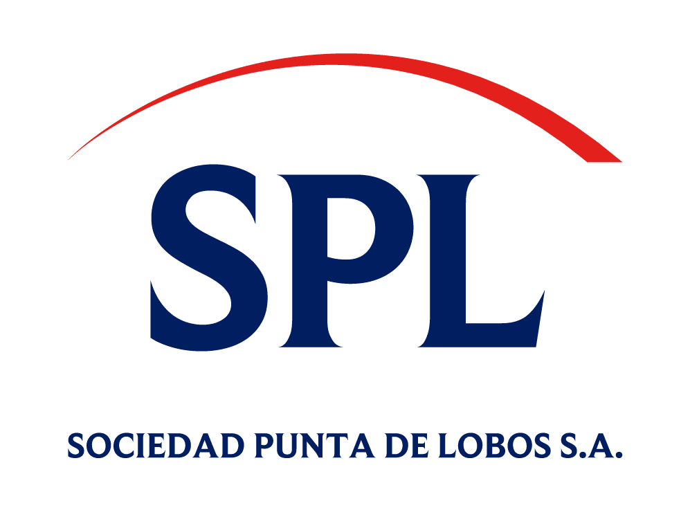Logo of Sociedad Punta de Lobos S.A. featuring the initials "SPL" in bold blue letters, accompanied by a red arc above the text. The design emphasizes the company's identity and branding.