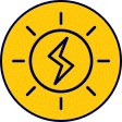 An icon of a lightning bolt inside of an icon of a sun