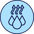 An icon of arrows coming off of water drops
