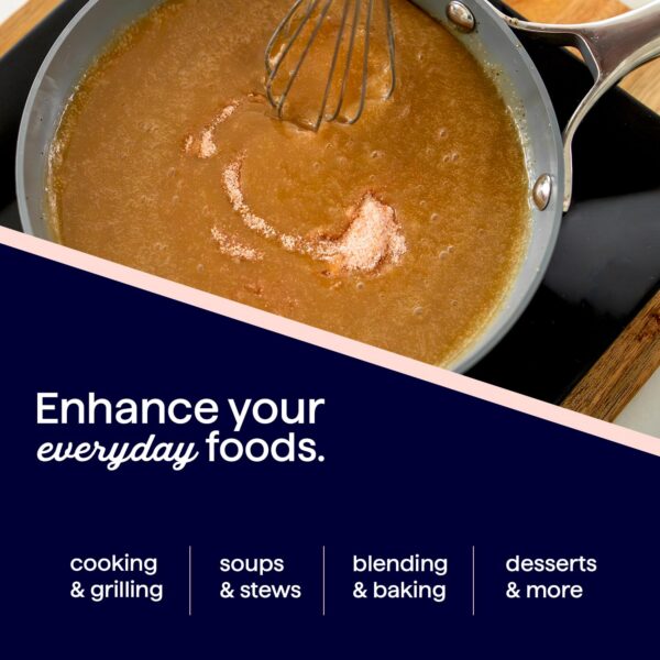A saucepan with a whisk stirring a flavorful broth, highlighting cooking techniques for enhancing everyday foods, including soups, stews, blending, baking, and desserts.
