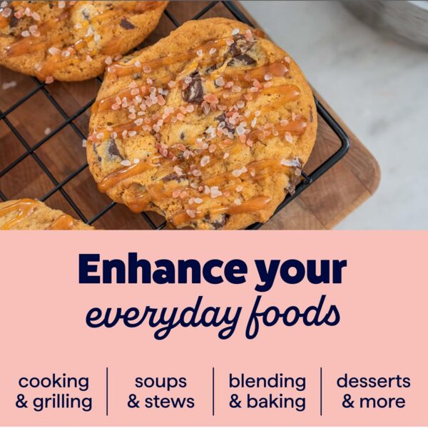 Freshly baked cookies drizzled with caramel and sprinkled with sea salt, displayed on a cooling rack, highlighting tips for enhancing everyday foods through cooking, grilling, soups, stews, blending, baking, and desserts.