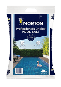 Morton Professional's Choice Pool Salt 40 lb bag, designed for high purity and fast dissolving, ideal for maintaining swimming pool water quality.