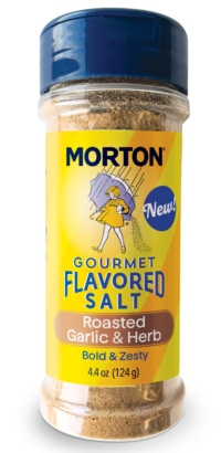 MORTON<sup>®</sup> <br>GOURMET FLAVORED SALT<sup>®</sup> <br> ROASTED GARLIC & HERB 1