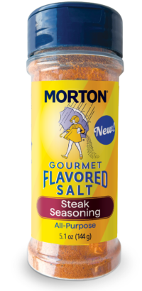 MORTON<sup>®</sup> <br>GOURMET FLAVORED SALT<sup>®</sup> <br> STEAK SEASONING 3