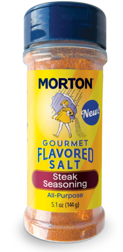MORTON<sup>®</sup> <br>GOURMET FLAVORED SALT<sup>®</sup> <br> STEAK SEASONING 3