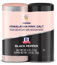 MORTON<sup>®</sup> <br>HIMALAYAN PINK SALT & MCCORMICK<sup>®</sup> GROUND PEPPER SHAKERS