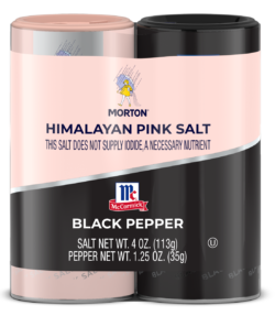 MORTON<sup>®</sup> <br>HIMALAYAN PINK SALT & MCCORMICK<sup>®</sup> GROUND PEPPER SHAKERS